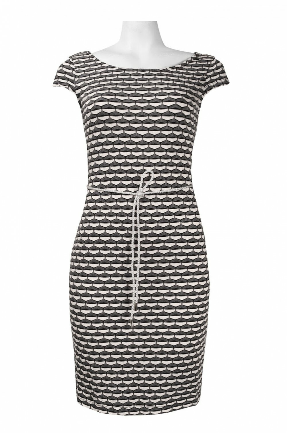 Sharagano Textured Knit Sheath Day Dress & Cord Belt Size 14 Black Ivory NWT $89
