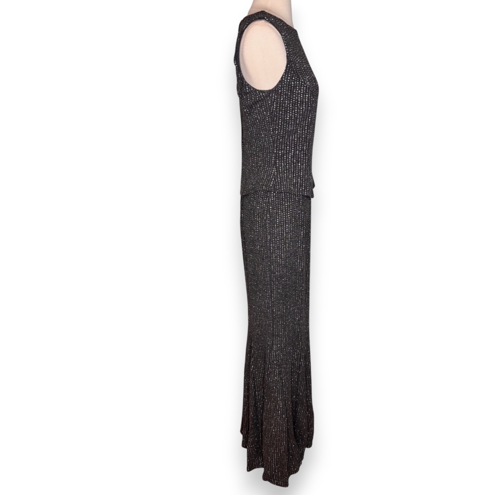 Scott McClintock Millennium 2000 Gray Silver Sparkle Peplum Flare Bottom Dress 6