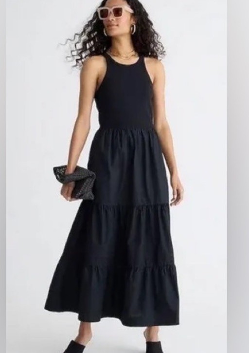 J Crew NWT Women’s Rib High Neck Cutaway Tank Maxi Dress Size XXS Black BT
