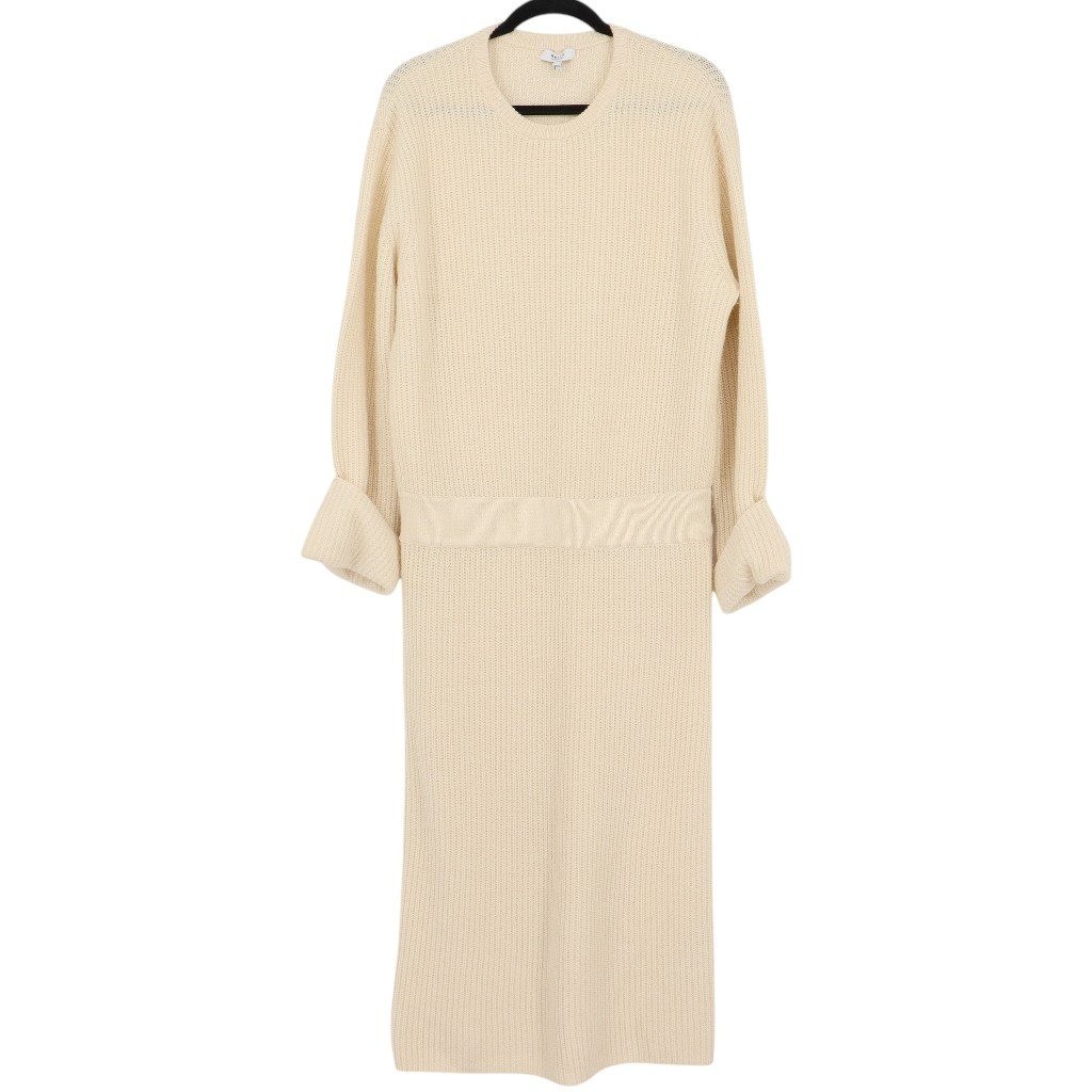 Reiss Jodie Cream Wool Cashmere Blend Ribbed Knit Women’s Size L Sweater Dress