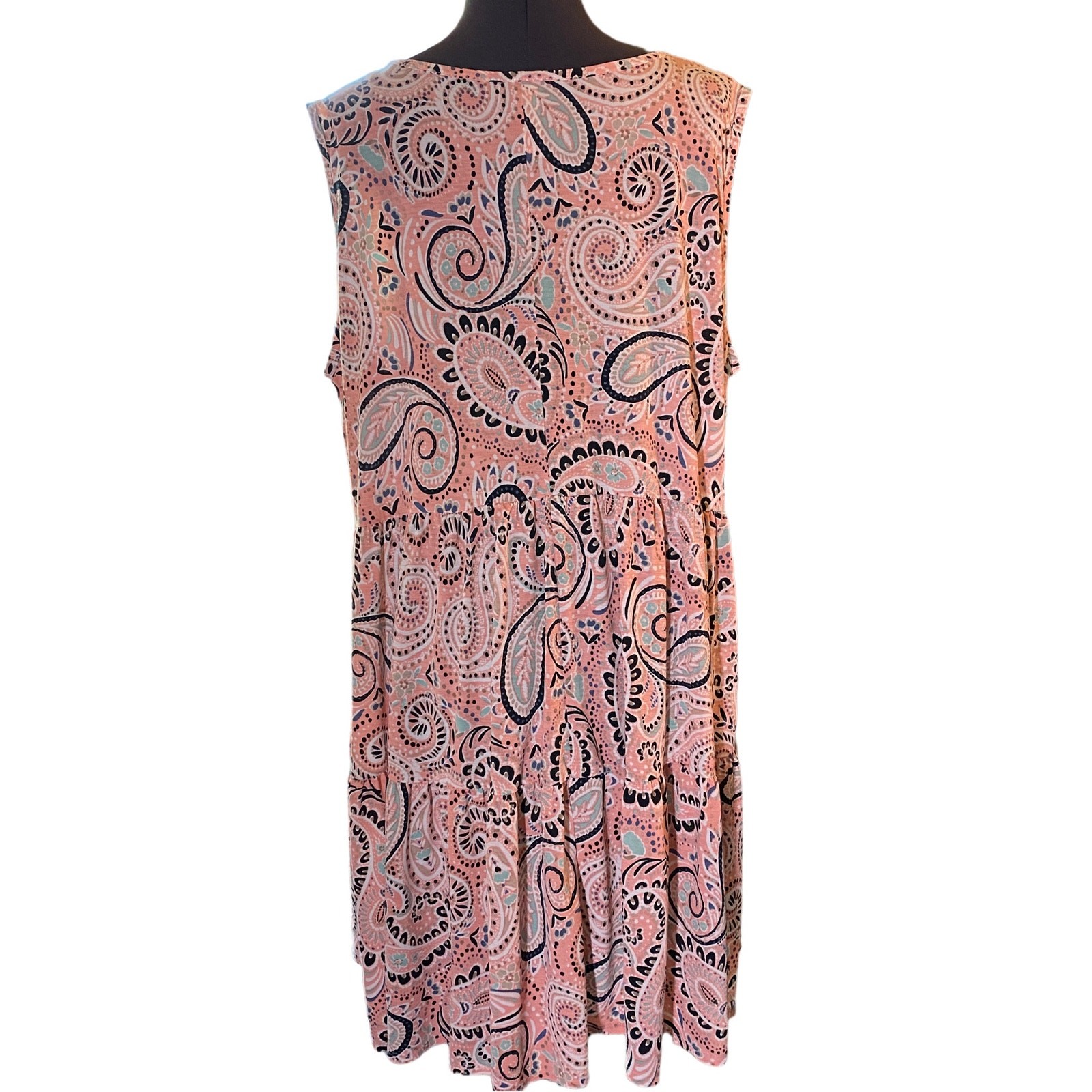 Crépas Womens L Boho Knit Paisley Midi Popover Pastel Wrinkle Resistant Dress