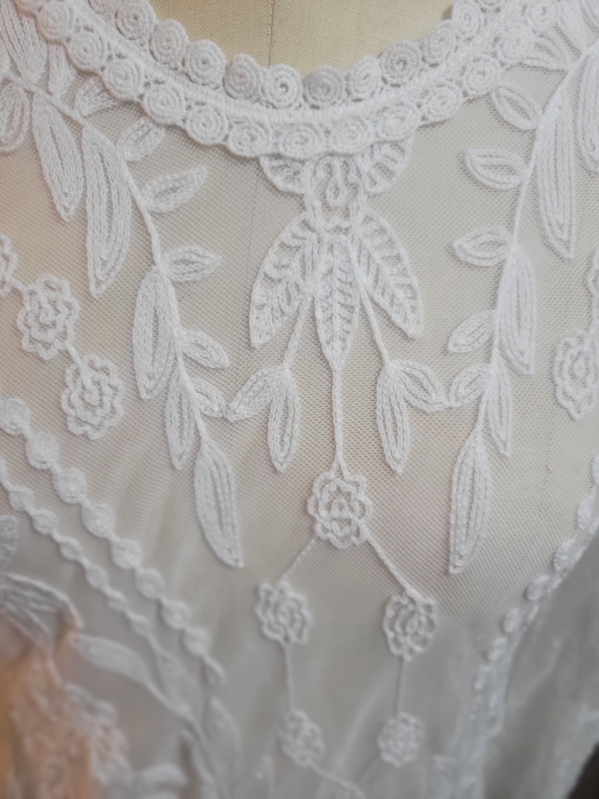 Double D Ranch White Lace Sheer Embroidered Floral Long Sleeve Maxi DressM&Slip