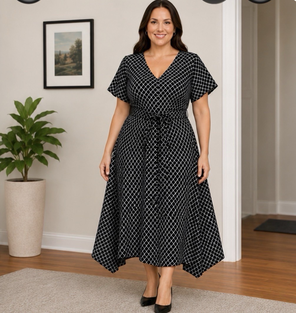 Lane Bryant NWT Size 18 Black White Moroccan Print Fit & Flare Midi Dress $98