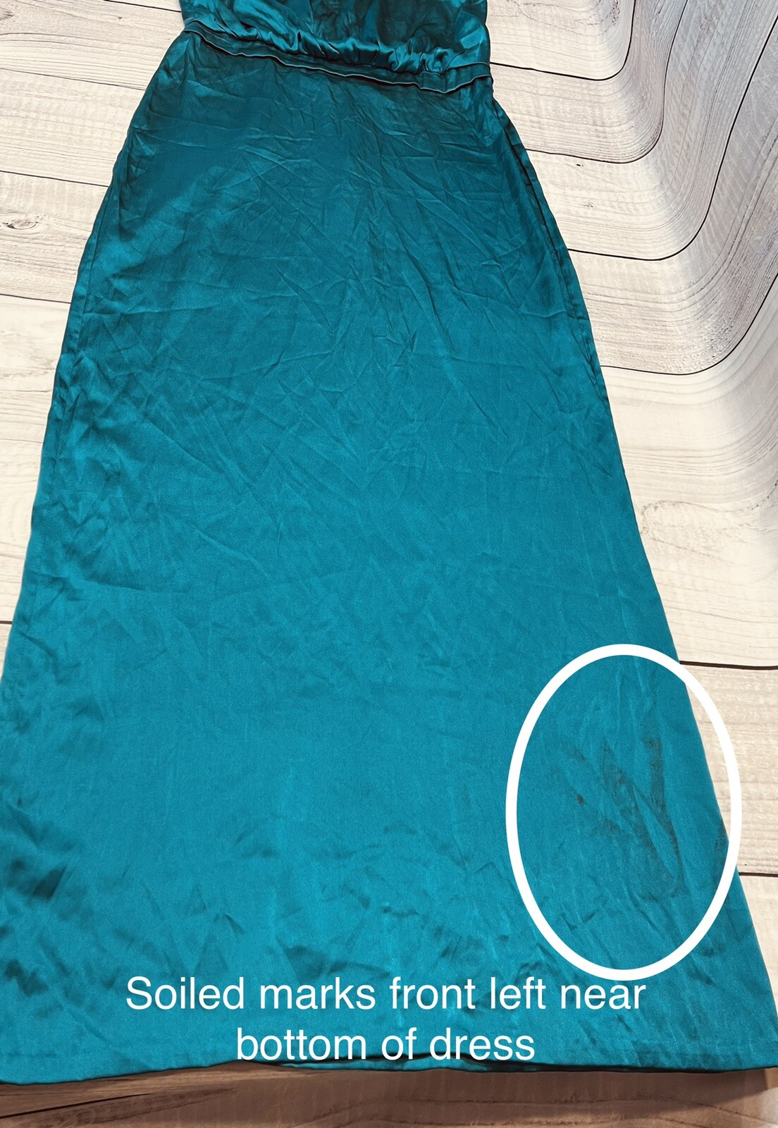 NEW BARRON DUQUETTE Medium 35” Bust Teal Silk Satin Long Dress *AS IS See Pics