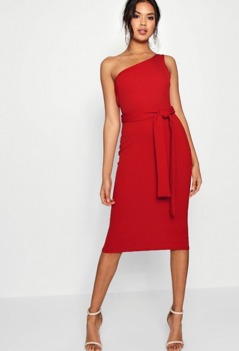 One Shoulder Red Midi Dress UK 8 Party