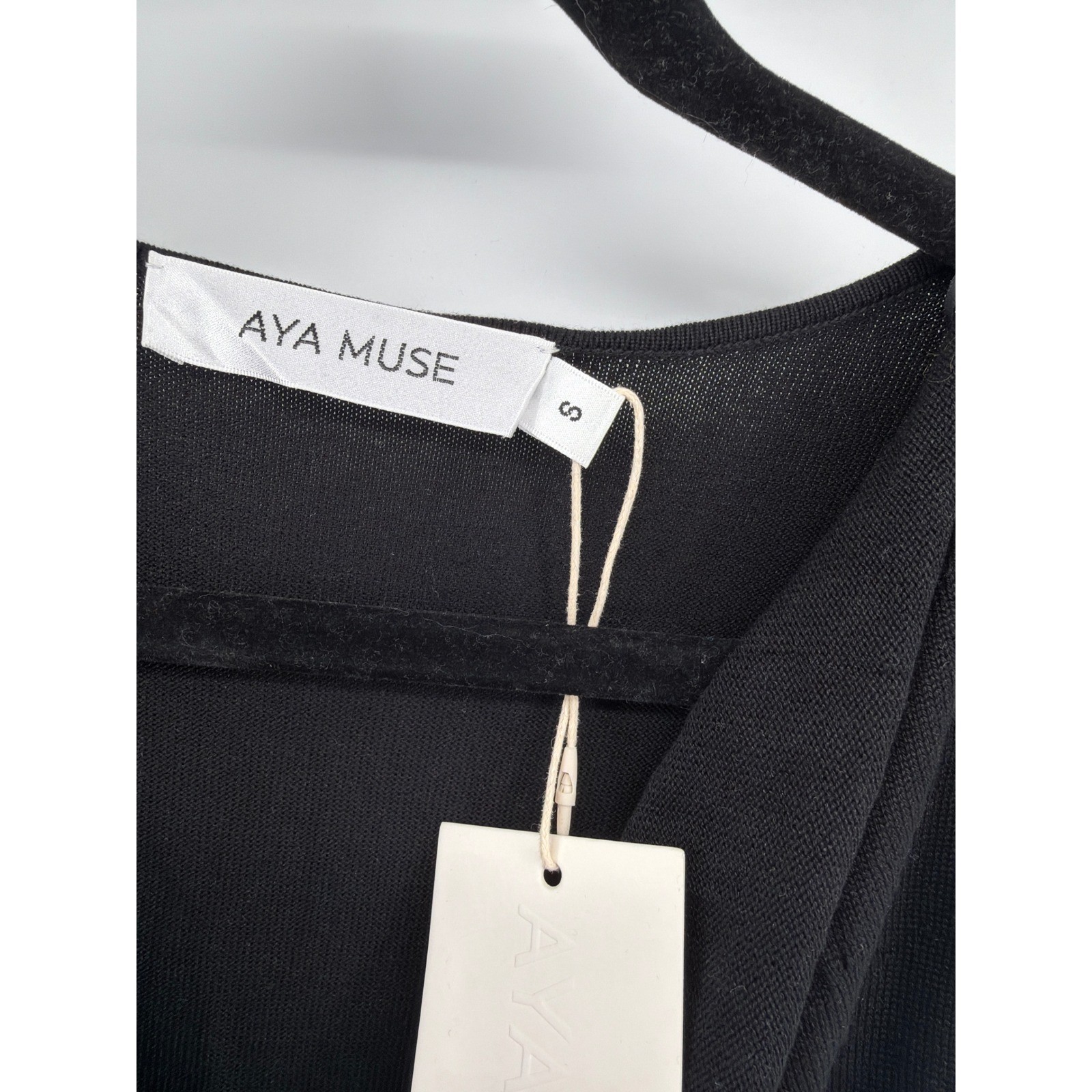 Aya Muse Black Cowl Neck Mini Dress Sleeveless Bow Detail Bodycon NWT Size S