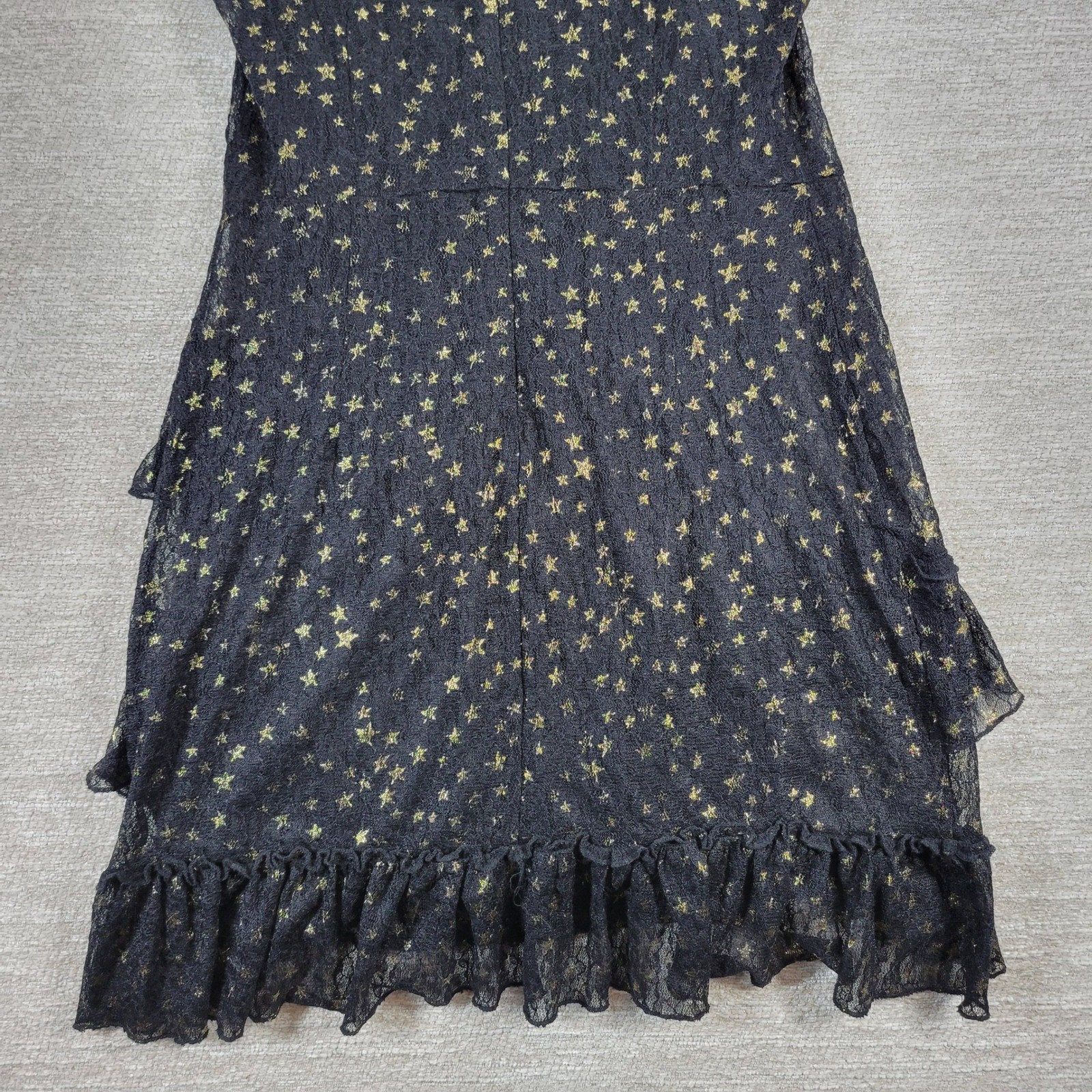 Lost + Wander Estella Metallic Ruffle Mini Dress S Black Sheer Celestial Stars