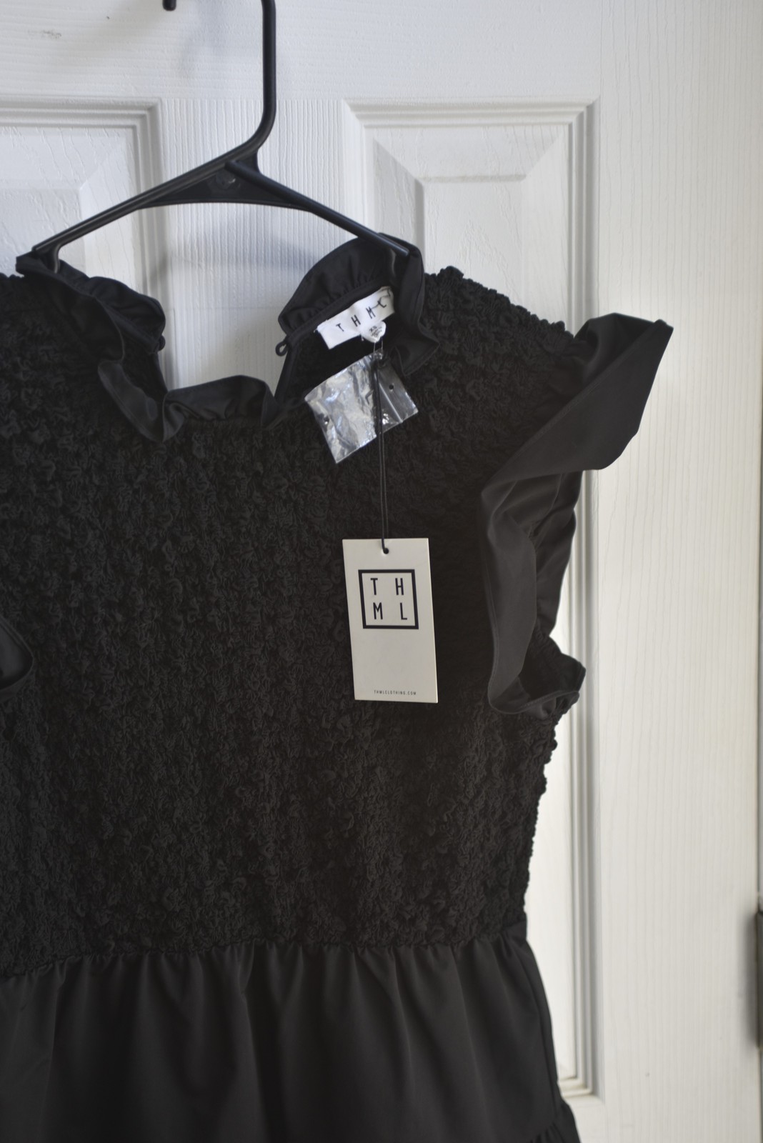 THML Black Textured Tiered Dress Womens XS Ruffle Sleeve Boho LSC184