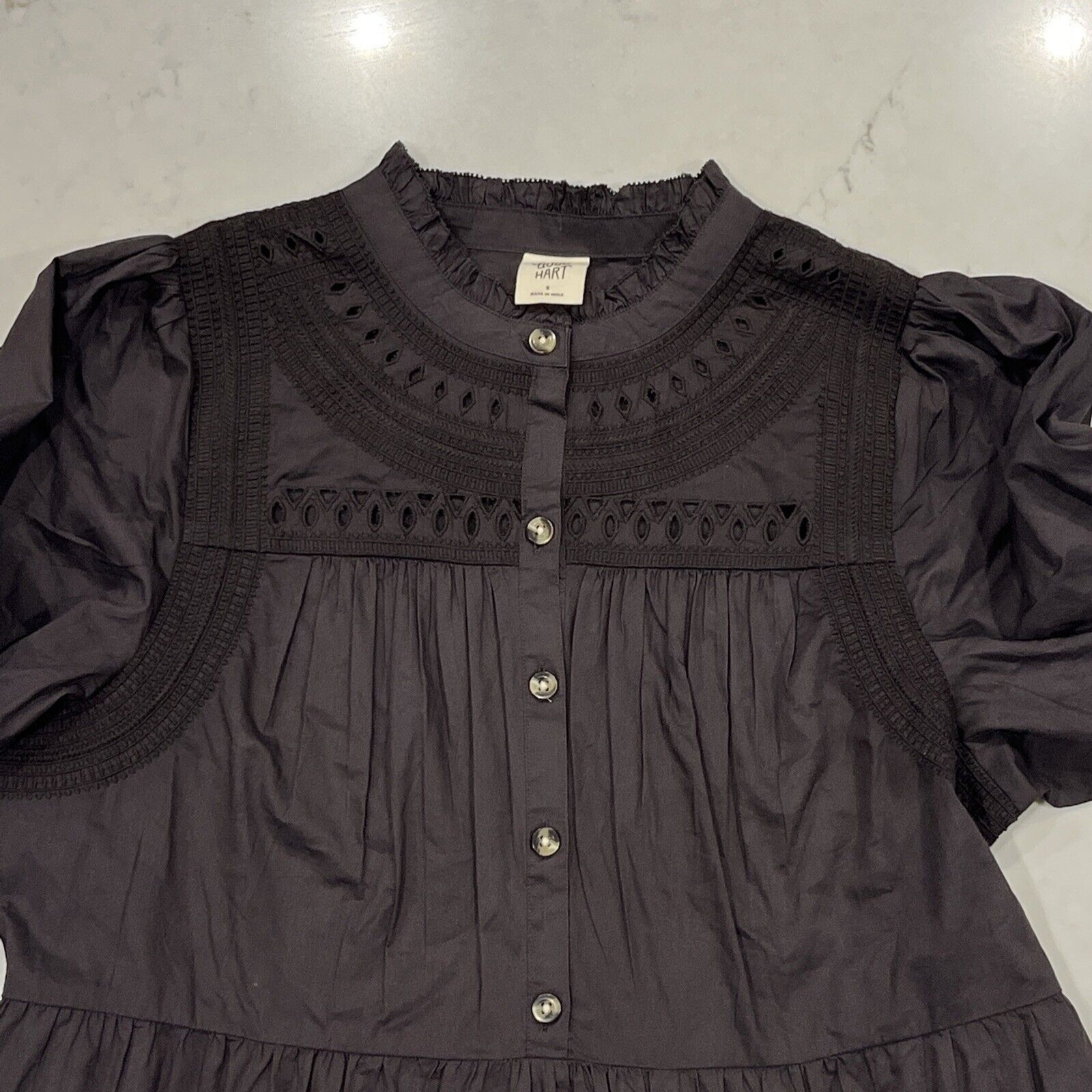 Matilda Jane Good Hart Midnight Sky Button Front Tiered Boho Dress Black sz S