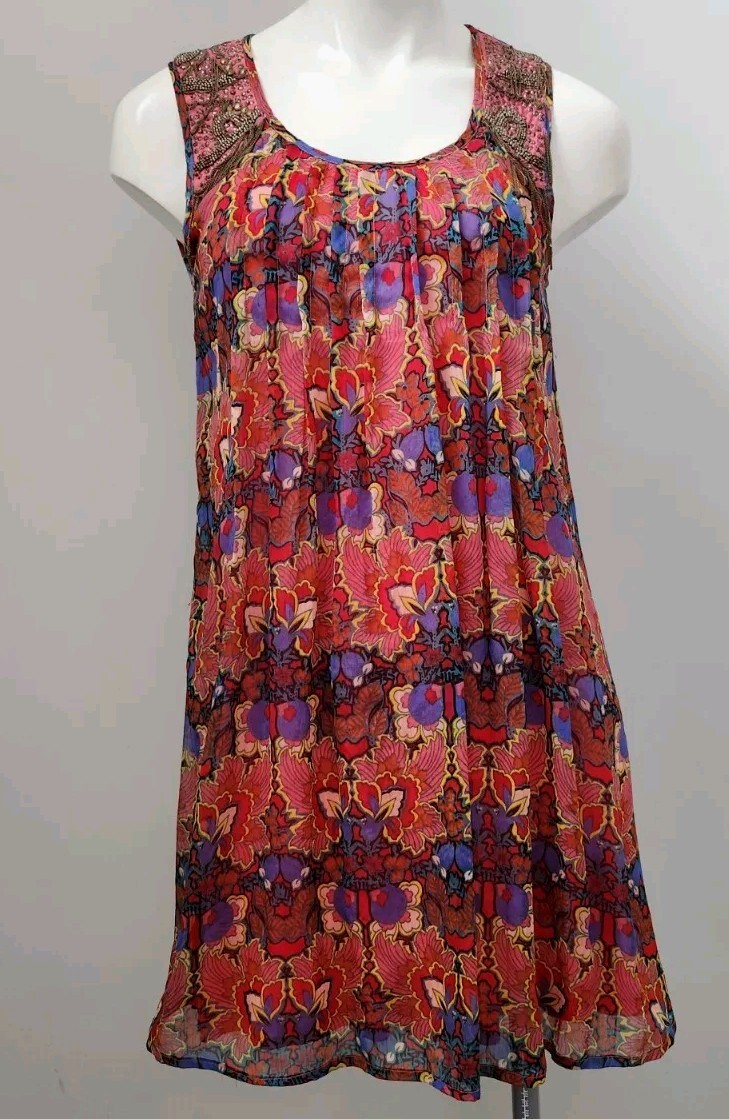 Alberto Makali Women’s Chiffon Sleeveless Embellished Lined Art to Wear Dress! S
