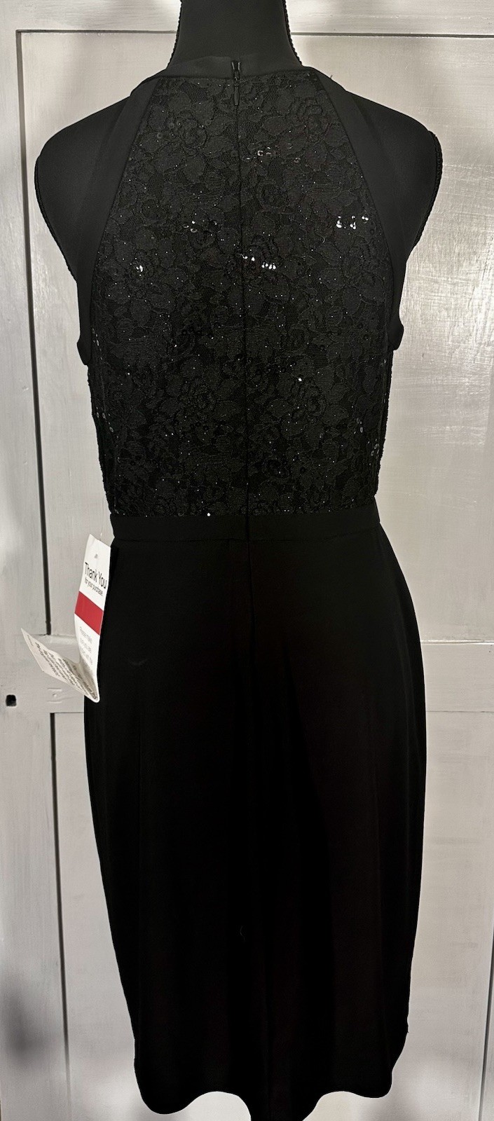 Nightway Black Lace Sequin Halter Mini Cocktail Classic Sexy Dress Sz 8