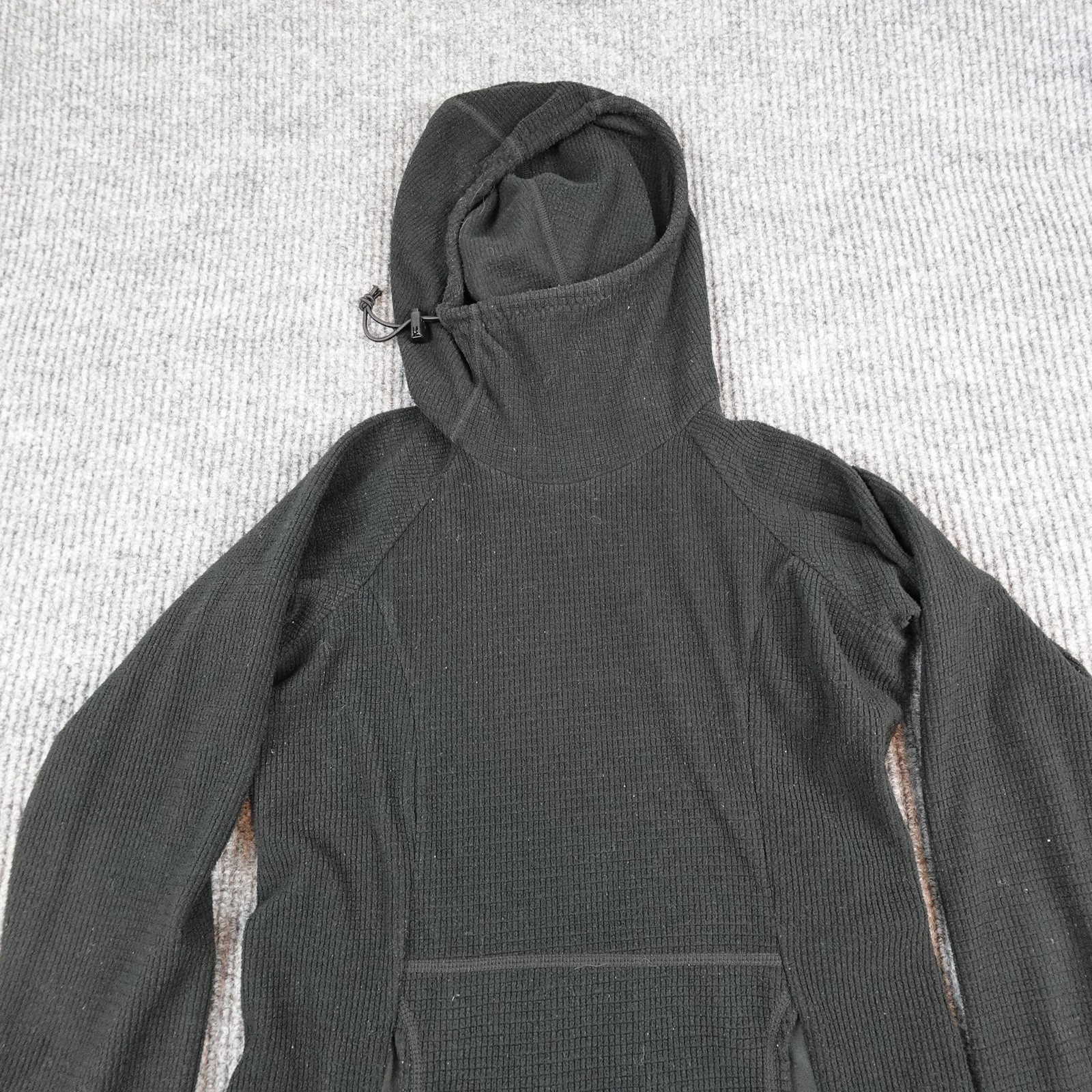 Melanzana Sweater Dress Womens Small Black Micro Grid Hooded Fleece Pocket