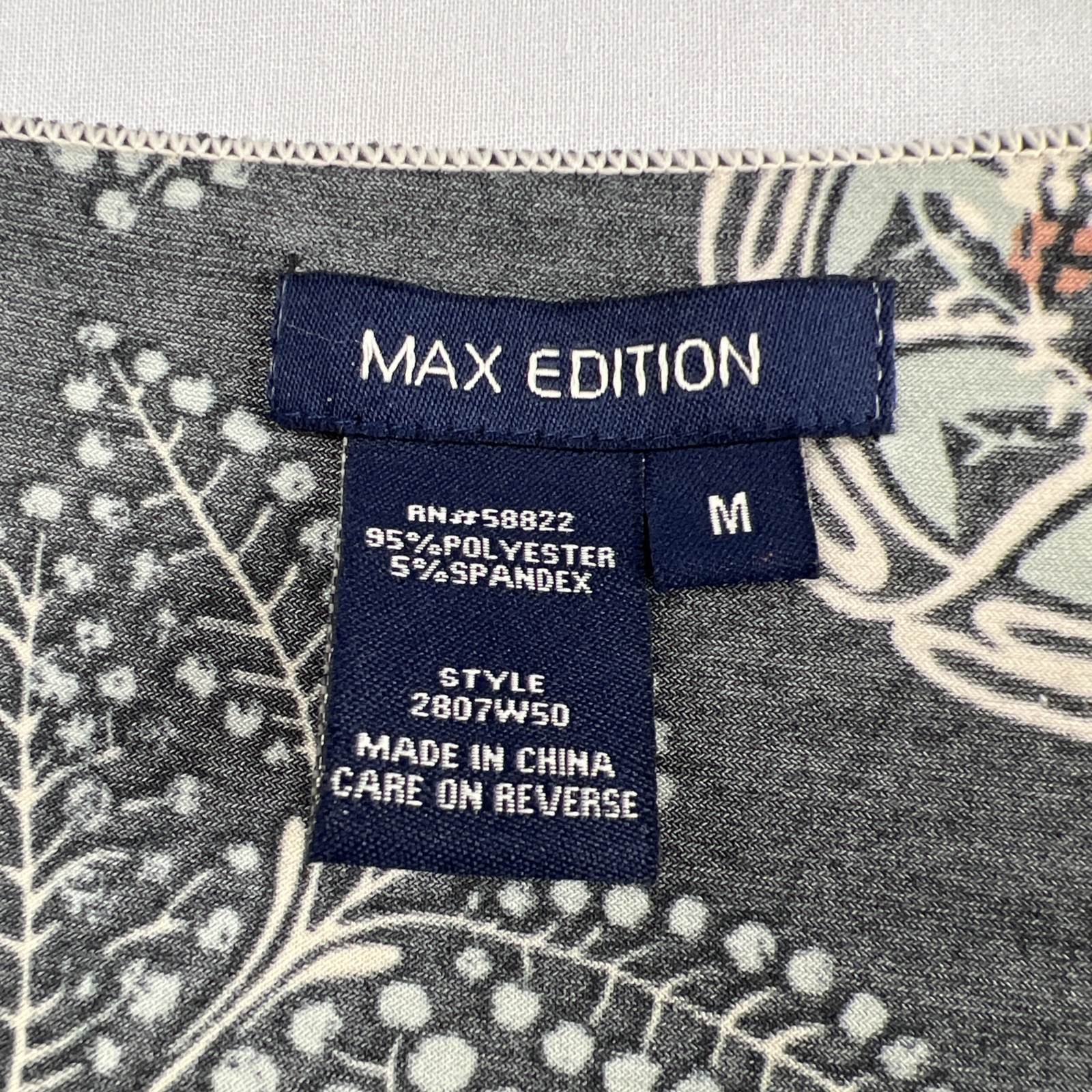 Max Edition Dress Womens Medium Black Floral Knot Waist Boho Stretch Pullover