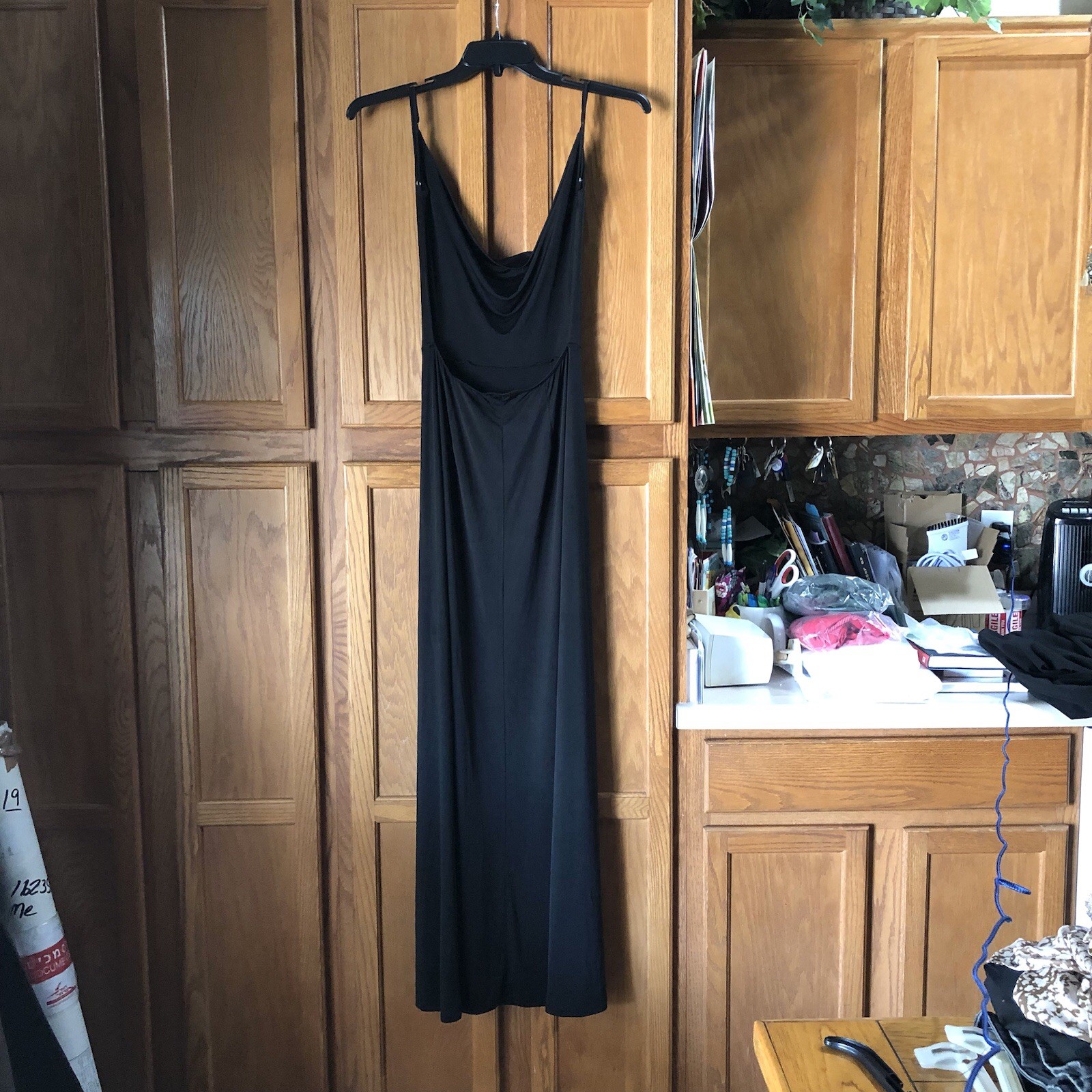 Lucy In The Sky Dion Cowl Neck Maxi Dress Open Back Slit Black Small