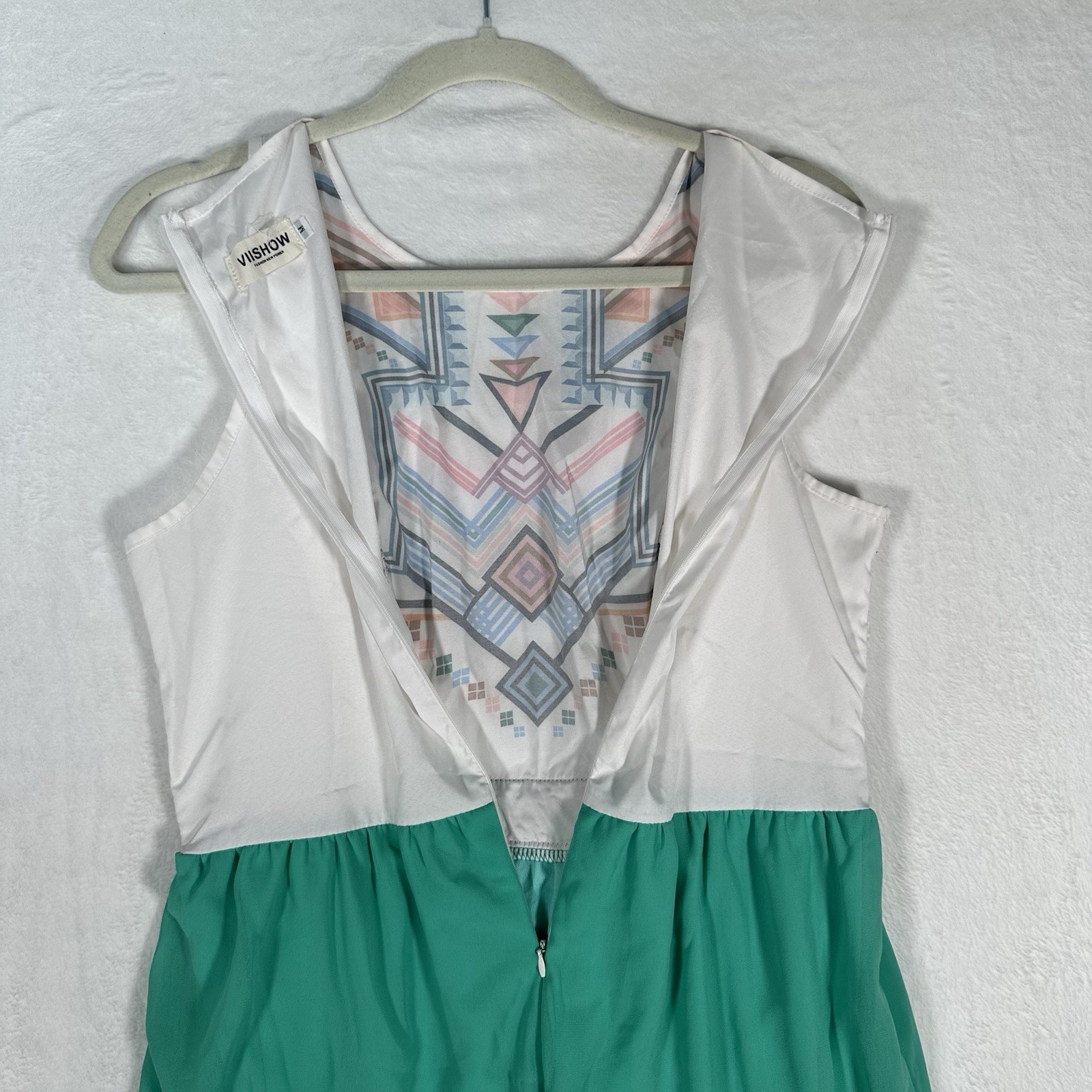 VIISHOW Geometric Maxi Dress M Emerald Green Boho Artisanal Tropical Vacation