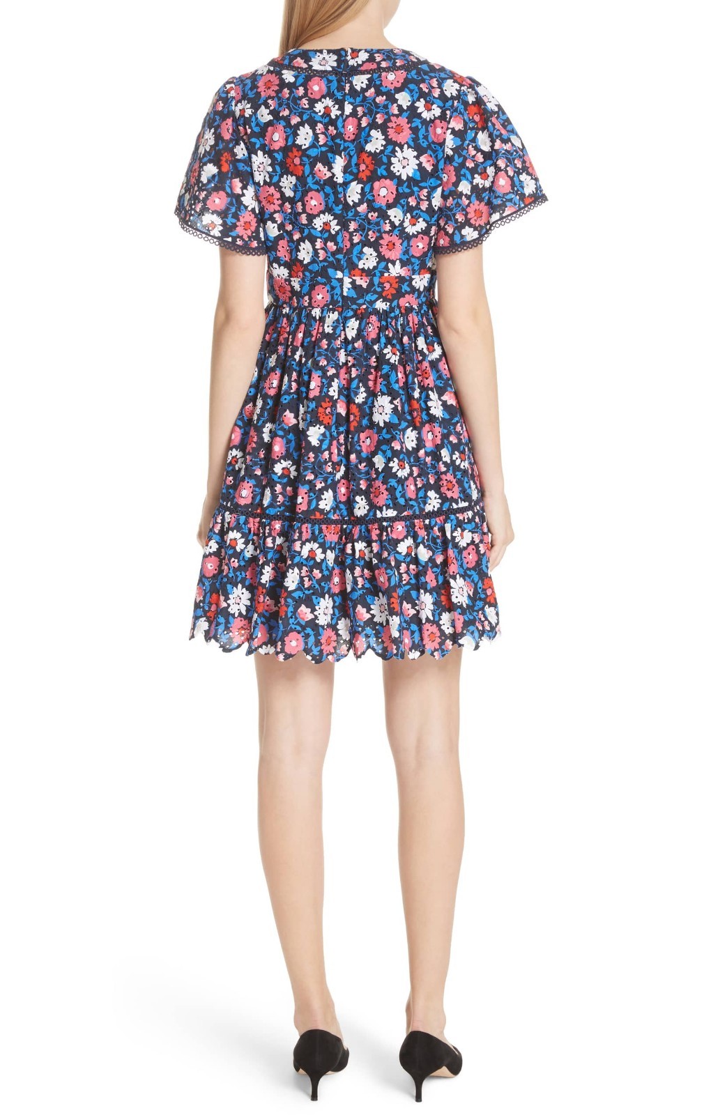 KATE SPADE Navy Pink White Floral Daisy Eyelet Embroidered Fit Flare Dress 6 = S