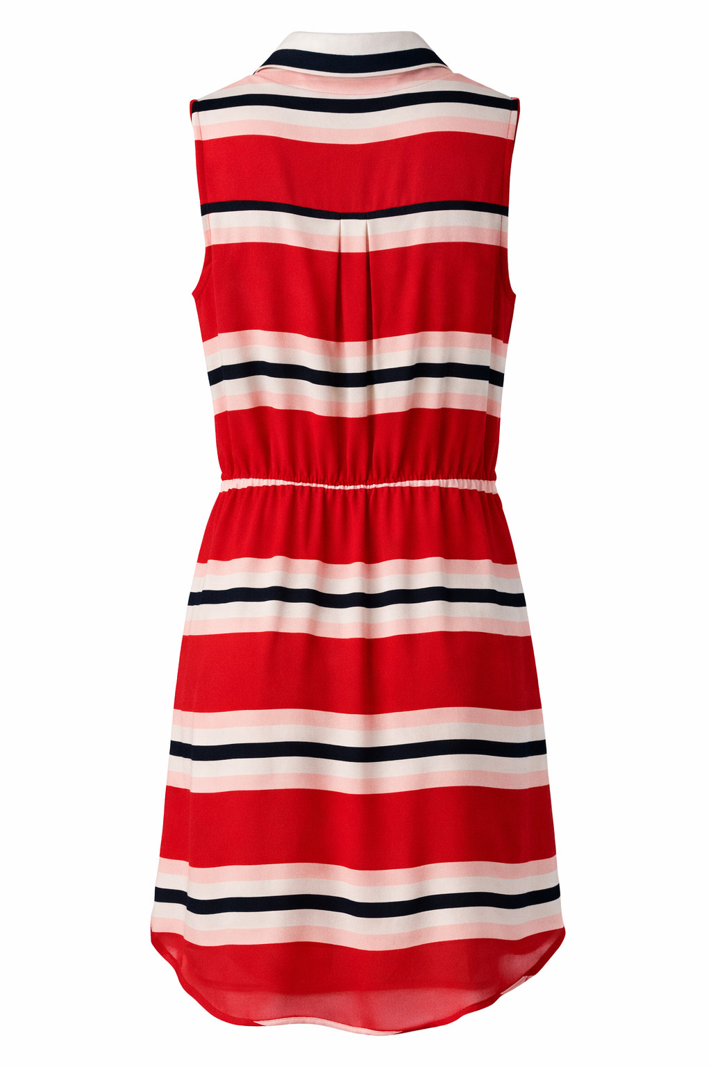 Tommy Hilfiger Sleeveless Striped Shirt Dress Red White Navy Drawstring Waist Si