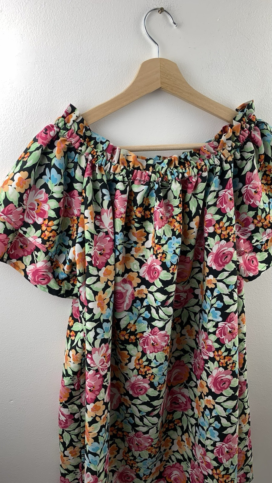 Multicoloured Floral Off The Shoulder Summer Dress Size 14