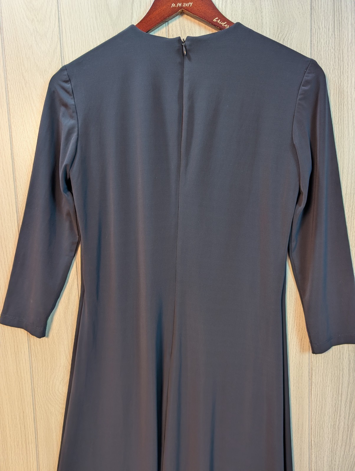 Ralph Lauren Collection Mini V Neck Midi Day Dress Sz 10 3/4 Sleeve Black