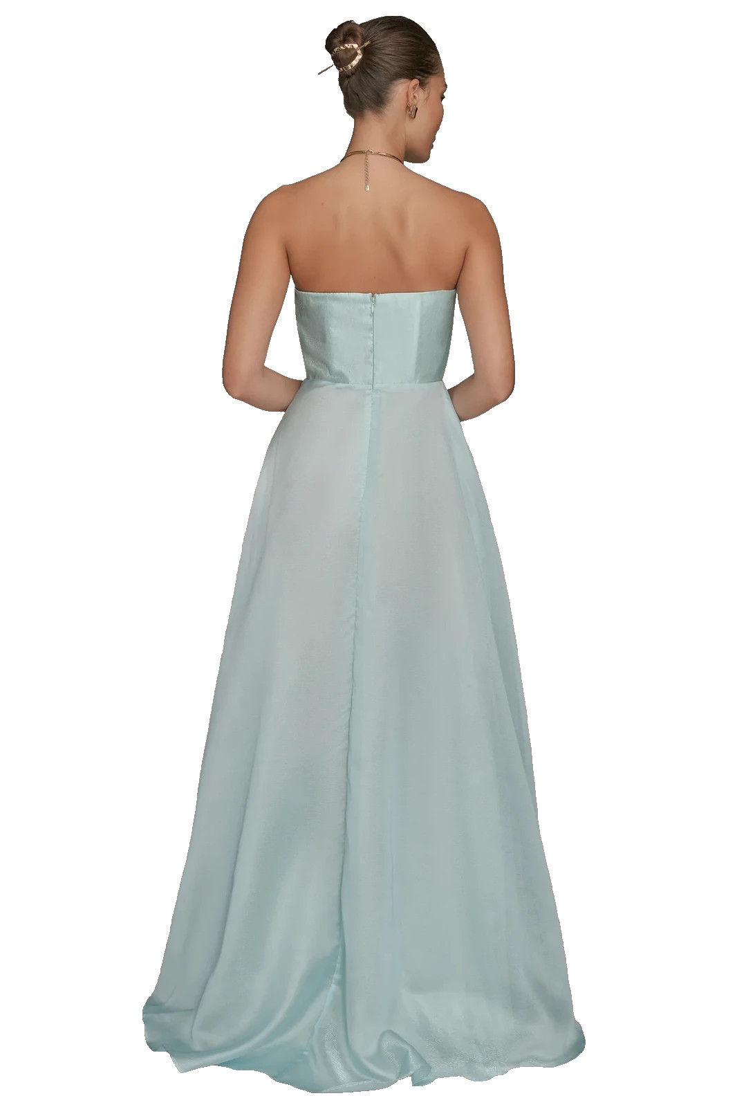 Donna Karan Sea Mist Blue Organza Strapless A-Line Gown Size 10 $399