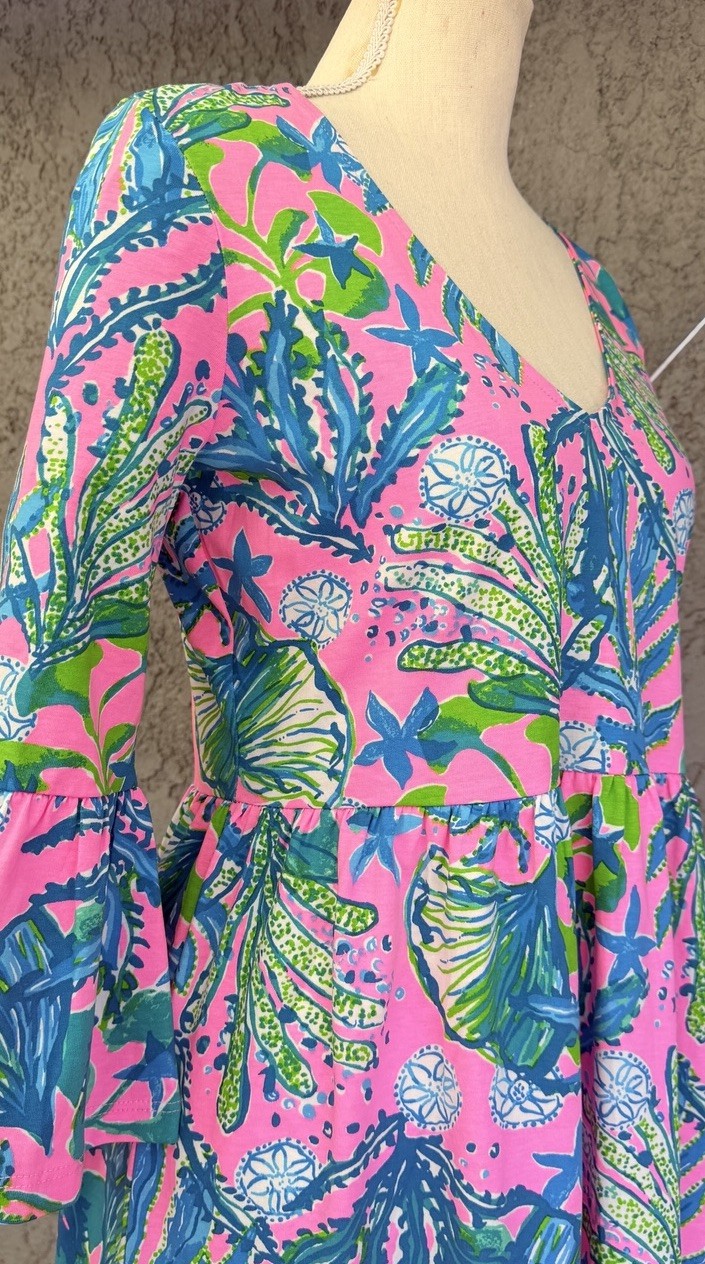 Lilly Pulitzer Jannie Dress V-Neck Three Quarter Sleeve Mini Size Small