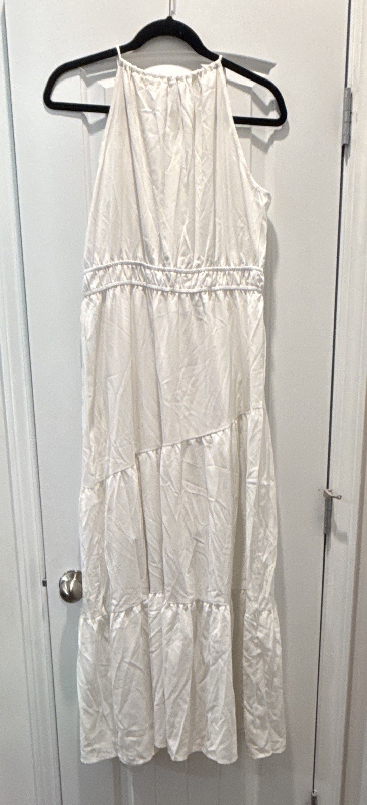 SHEIN White Solid Maxi Dress XL Halter Sleeveless Tiered Lightweight Woven