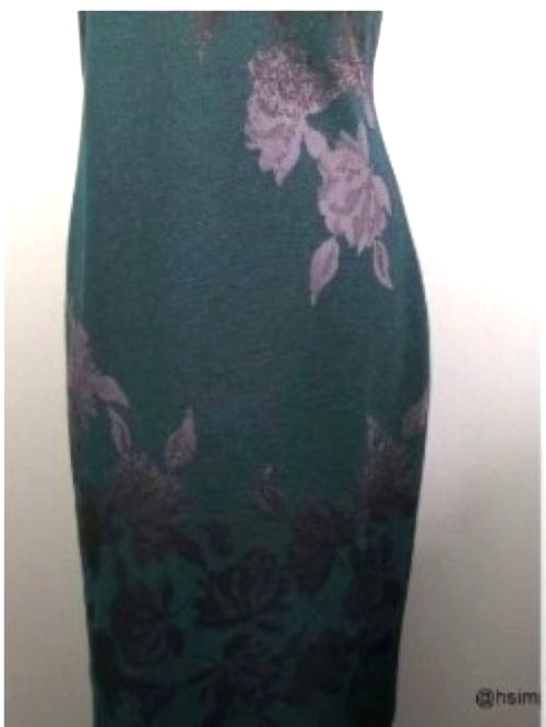 ST. JOHN Metallic Floral Knit Dress Emerald Multi Short Sleeve Black Label Sz 8
