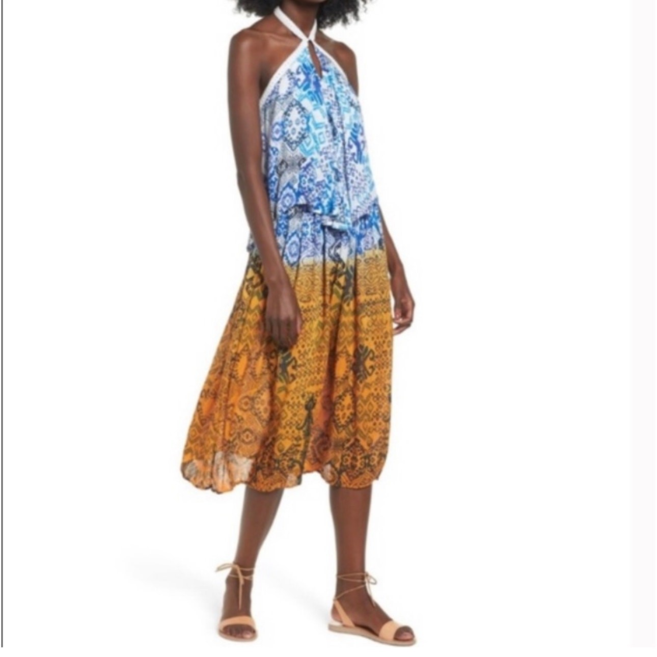 Raga Until Sunrise Ikat Deep Dye Halter Crochet Detail Dress Size M Medium NWT