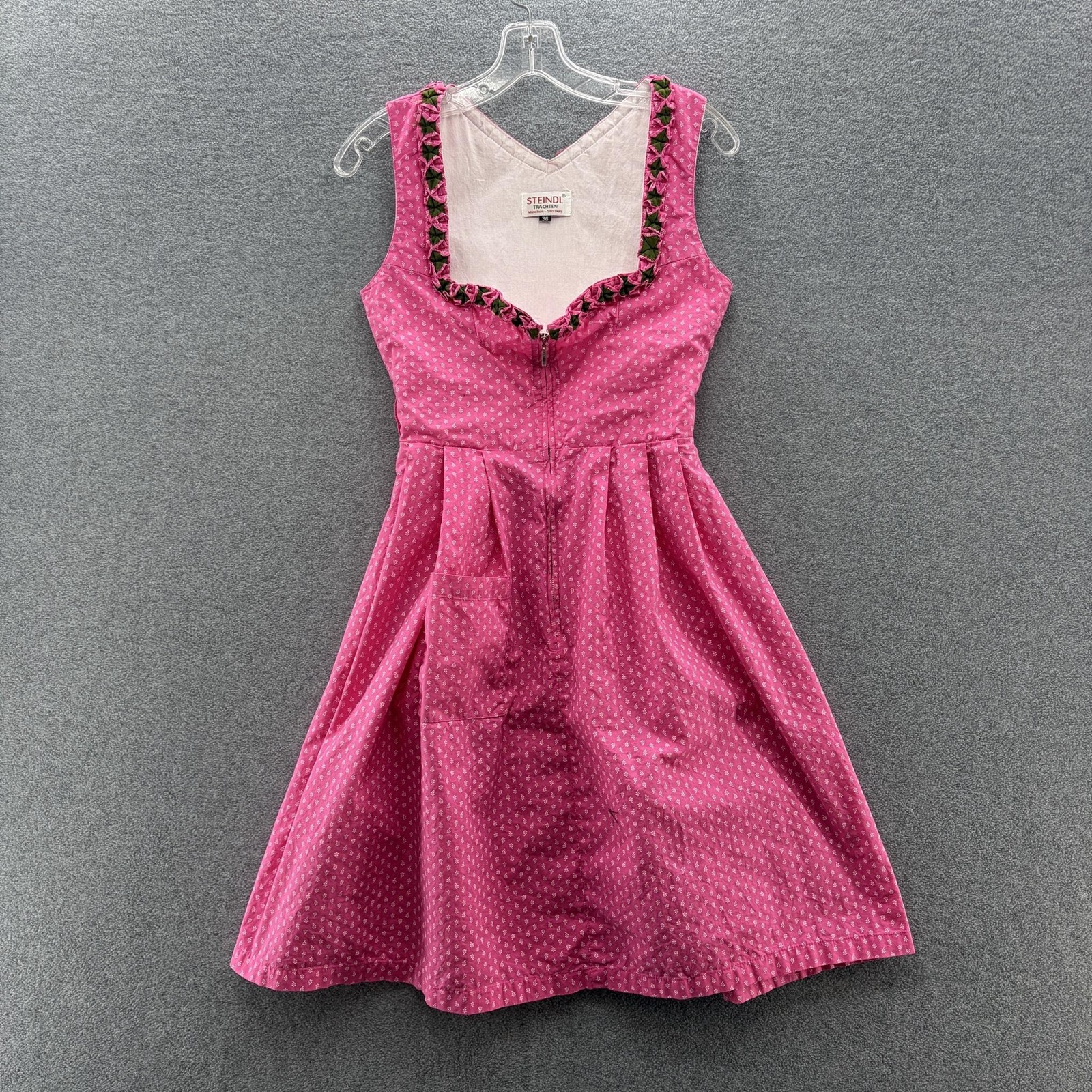 Steindl Dress Womens 36 or 6 Pink Floral Fit Flare Oktoberfest Dirndl Scoop Neck