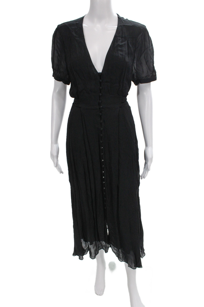 The Kooples Women Shirt Dress Black V Neck Short Sleeve Mid Calf Size S