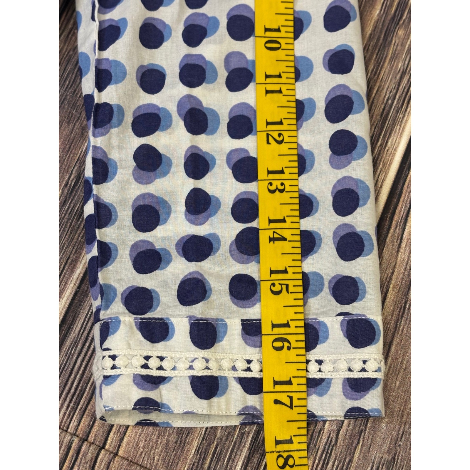 Boden Tunic Top Womens US 6R Blue Purple Polka Dot Cotton Crochet Trim Boho