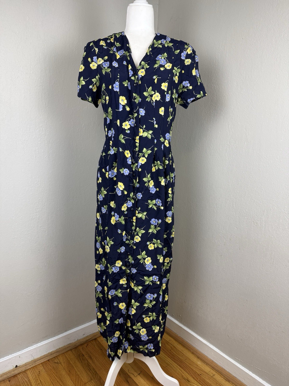 Vintage Worthington Navy Blue Floral Cottagecore Dress