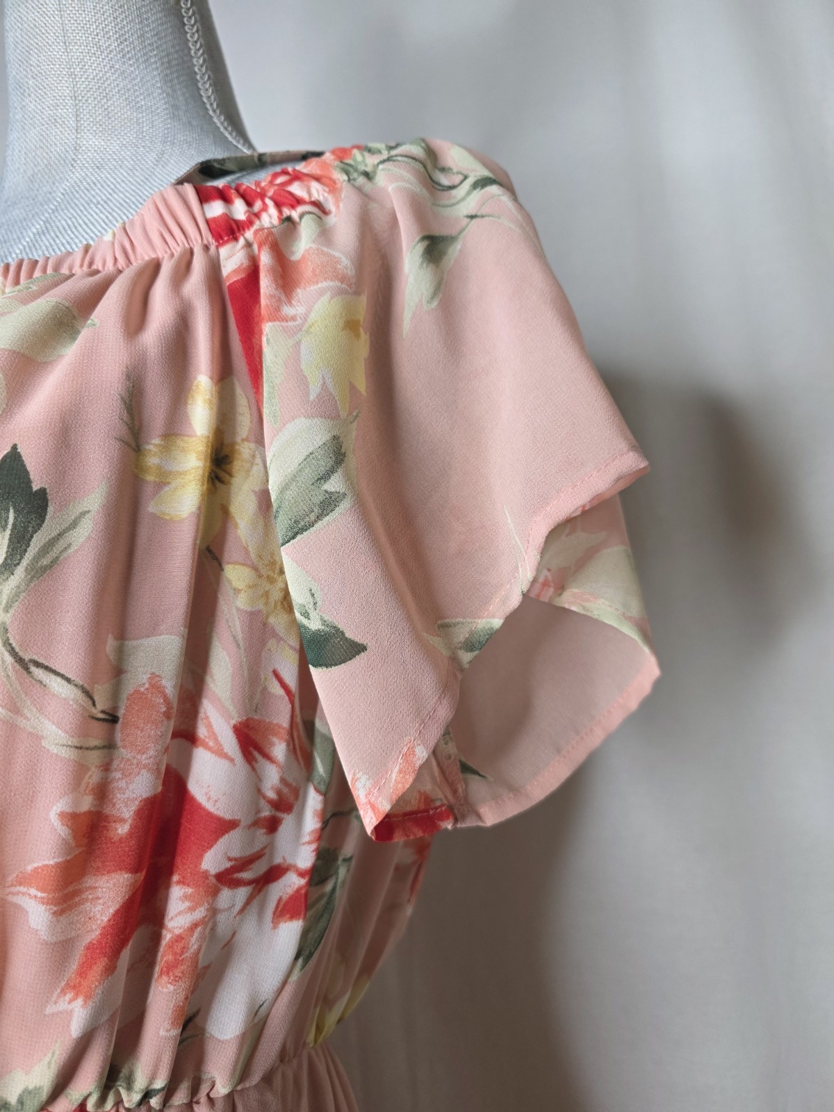 As U Wish Womens Pink Floral Off Shoulder Hi-Low Chiffon Lined Dress M