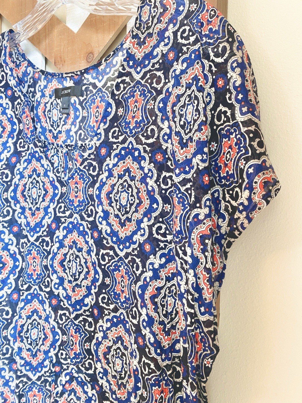 EUC JCrew S Cotton Tissue Tunic Top Dress Sheer Fabric Vneck Drawstring Waist
