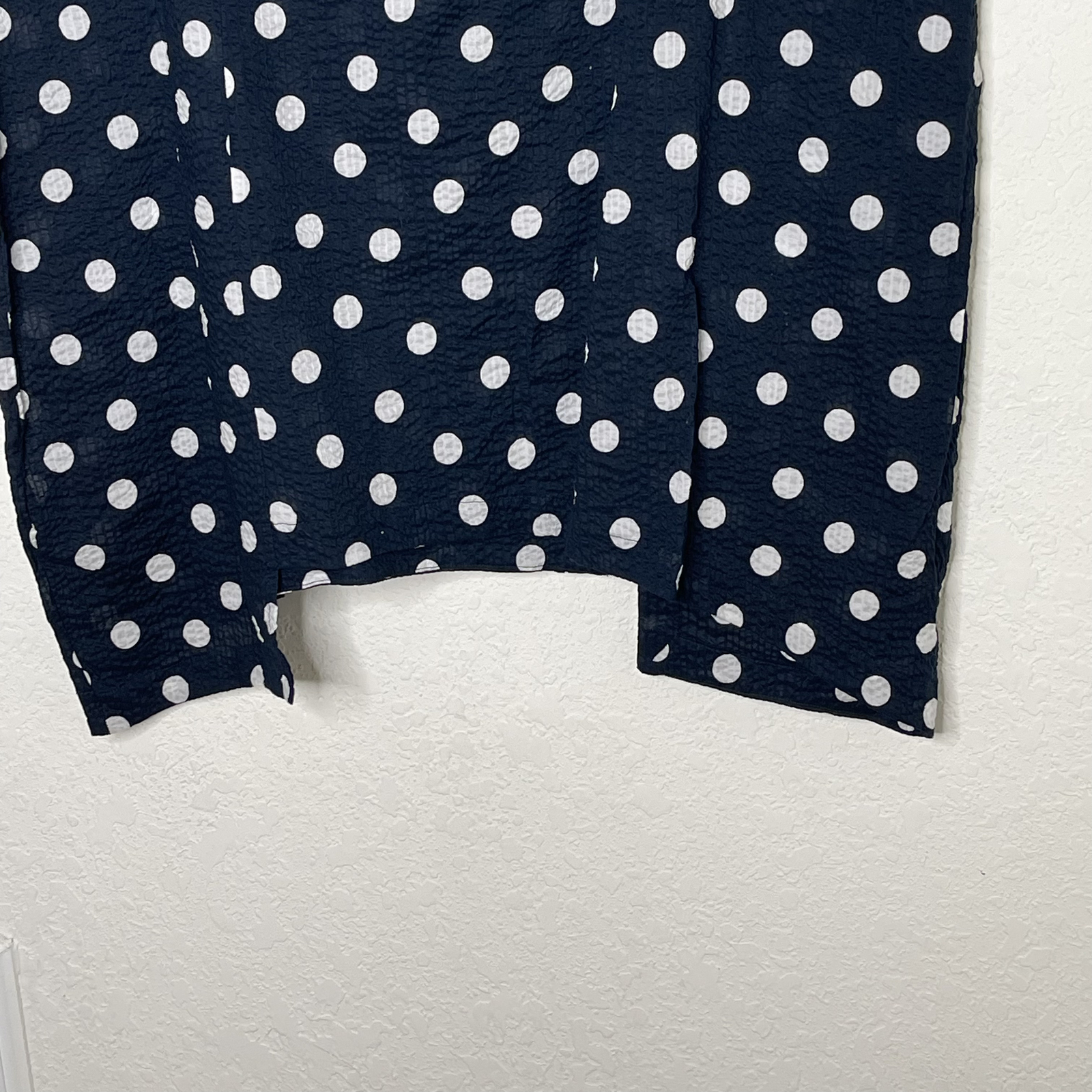 Spirithouse 3/4 Sleeve Polka Dot Lagenlook Semi Sheer Dress Sz Small Navy White