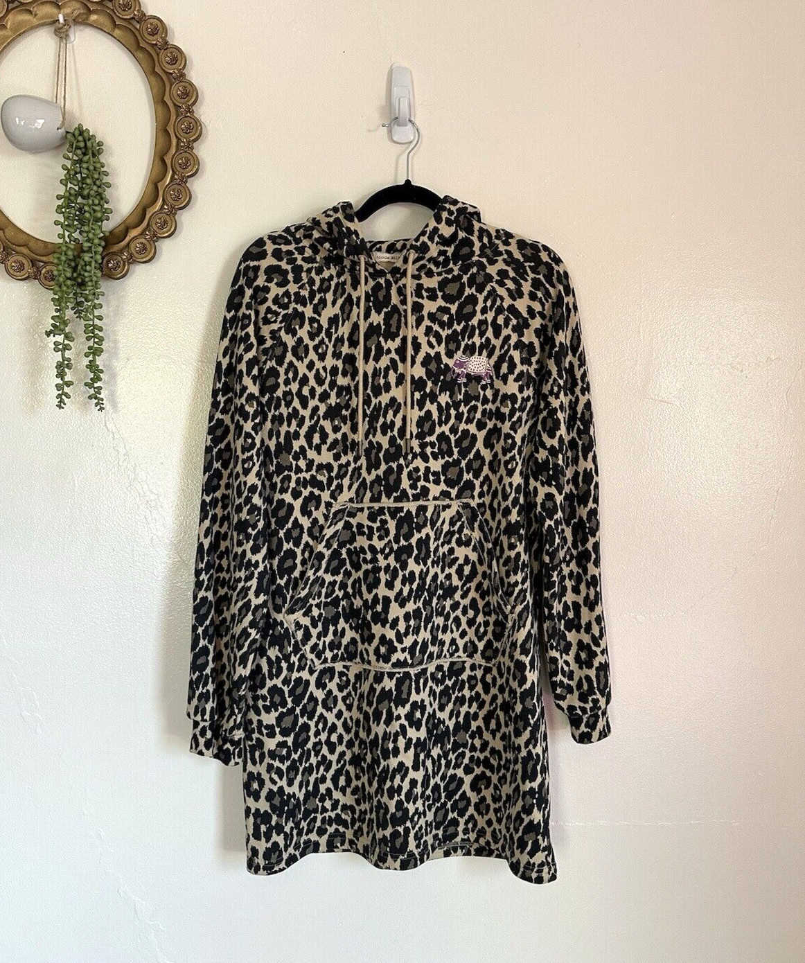 Nicole Miller Cheetah-Print Hooded Sweatshirt Mini Dress, Small