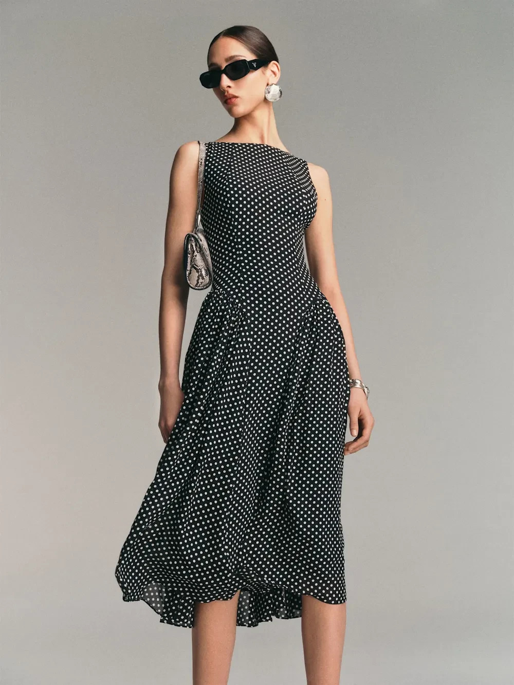 REFORMATION Anilis Platycodon Flower Caviar Dot Sleeveless Midi Dress
