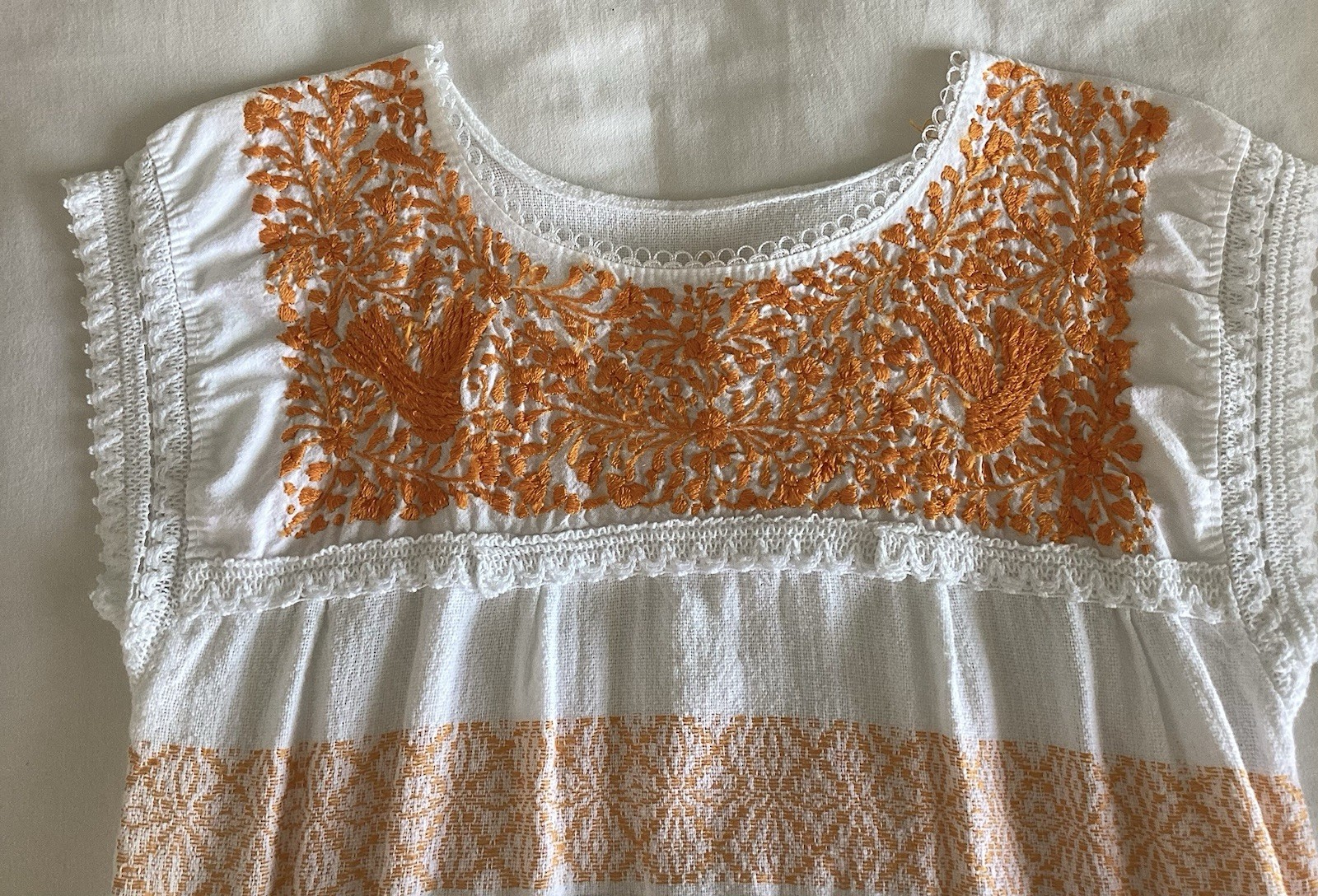 NWOT Beautiful White And Orange Cotton Women’s Mexican Dress One size
