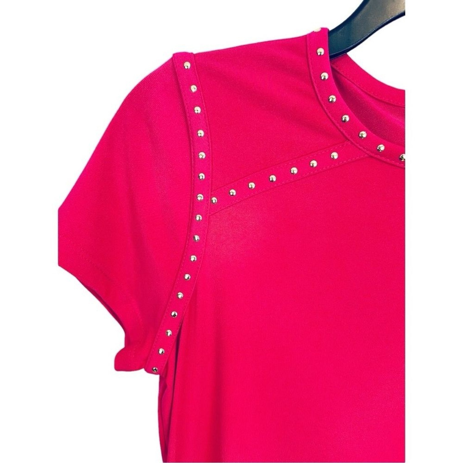 Calvin Klein Red Short-Sleeve Shift Dress with Stud Trim