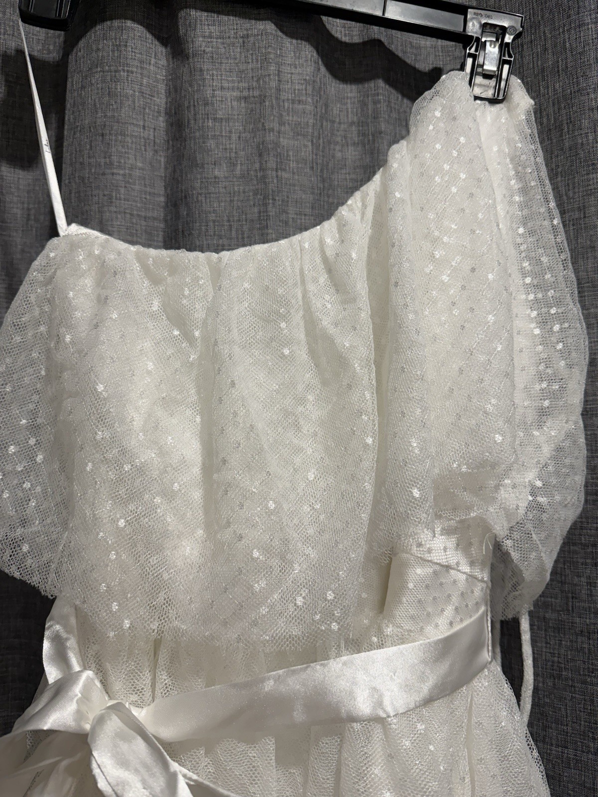 Lulus White Adorable Event Swiss Dot Mesh One Shoulder Mini double lined Dress L