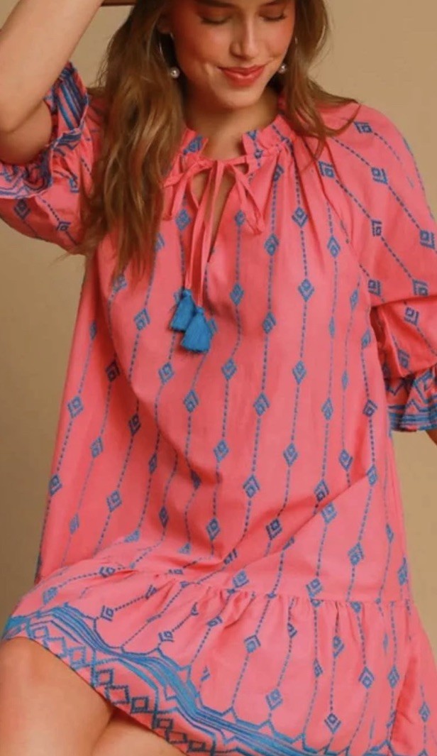 Umgee USA Embroidered Split Neck Bohemian Dress | Size Small | New With Tags