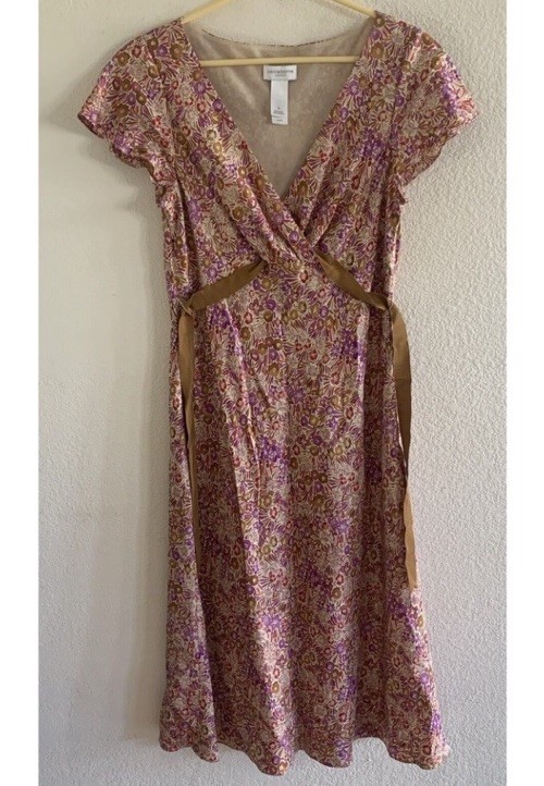 LIZ CLAIBORNE Floral Silk V-Neck Dress Sz 12 Flutter Sleeve Lined Wedding Guest