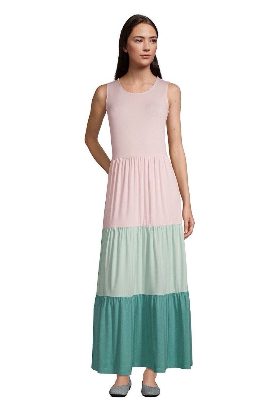 NWT Land’s End Tiered Sleeveless Colorblock Maxi Dress Size XS 2-4 Spring Summer