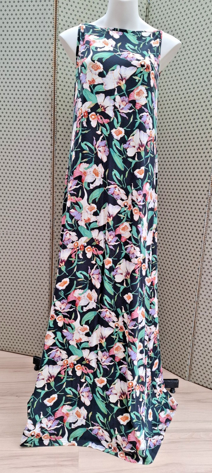 ASOS Cami Maxi Dress Backless Tropical Print Size 16L Adjustable Straps BNWOT