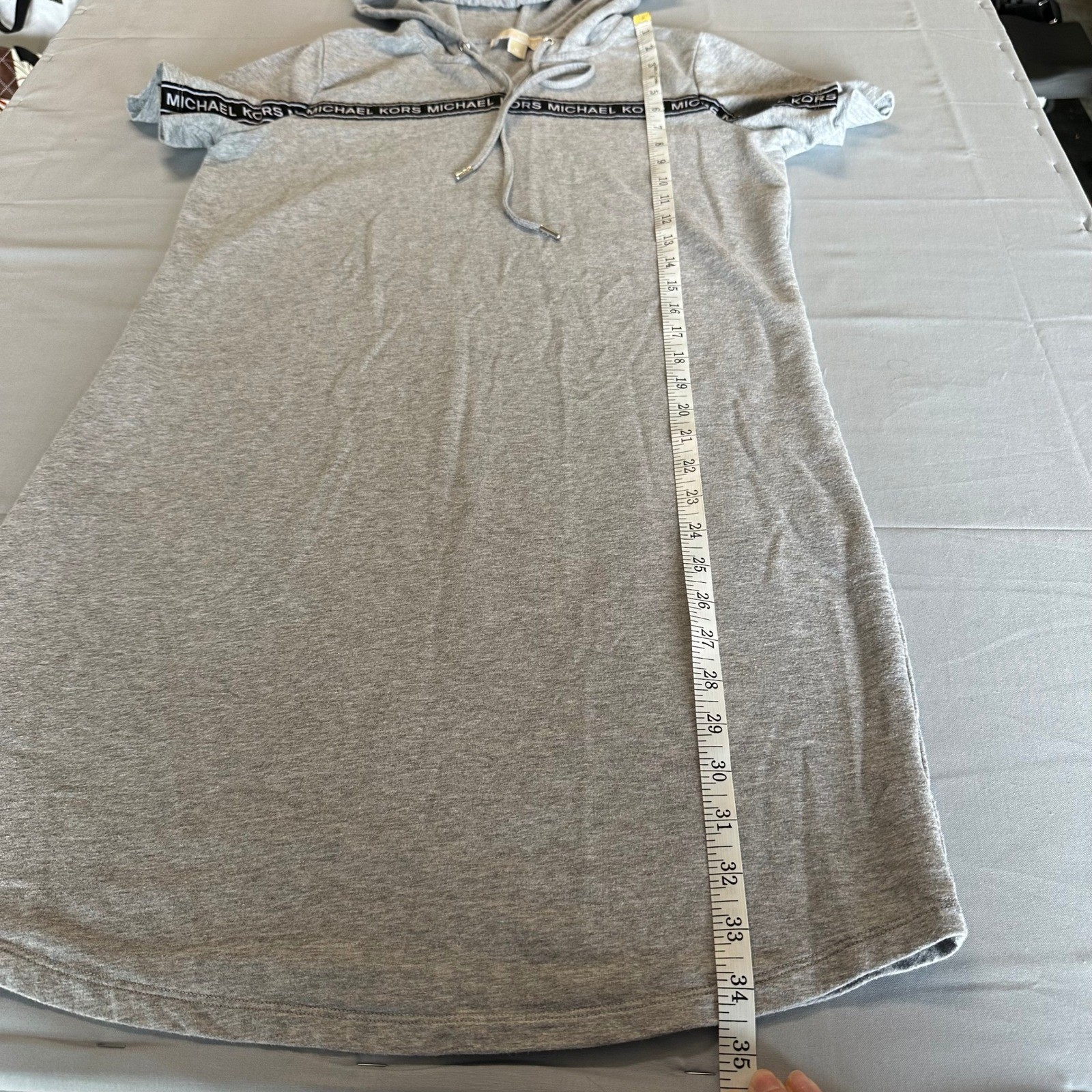 Michael Michael Kors Womens Heather Grey Logo Tape Short Sleeve Hoodie Dress M