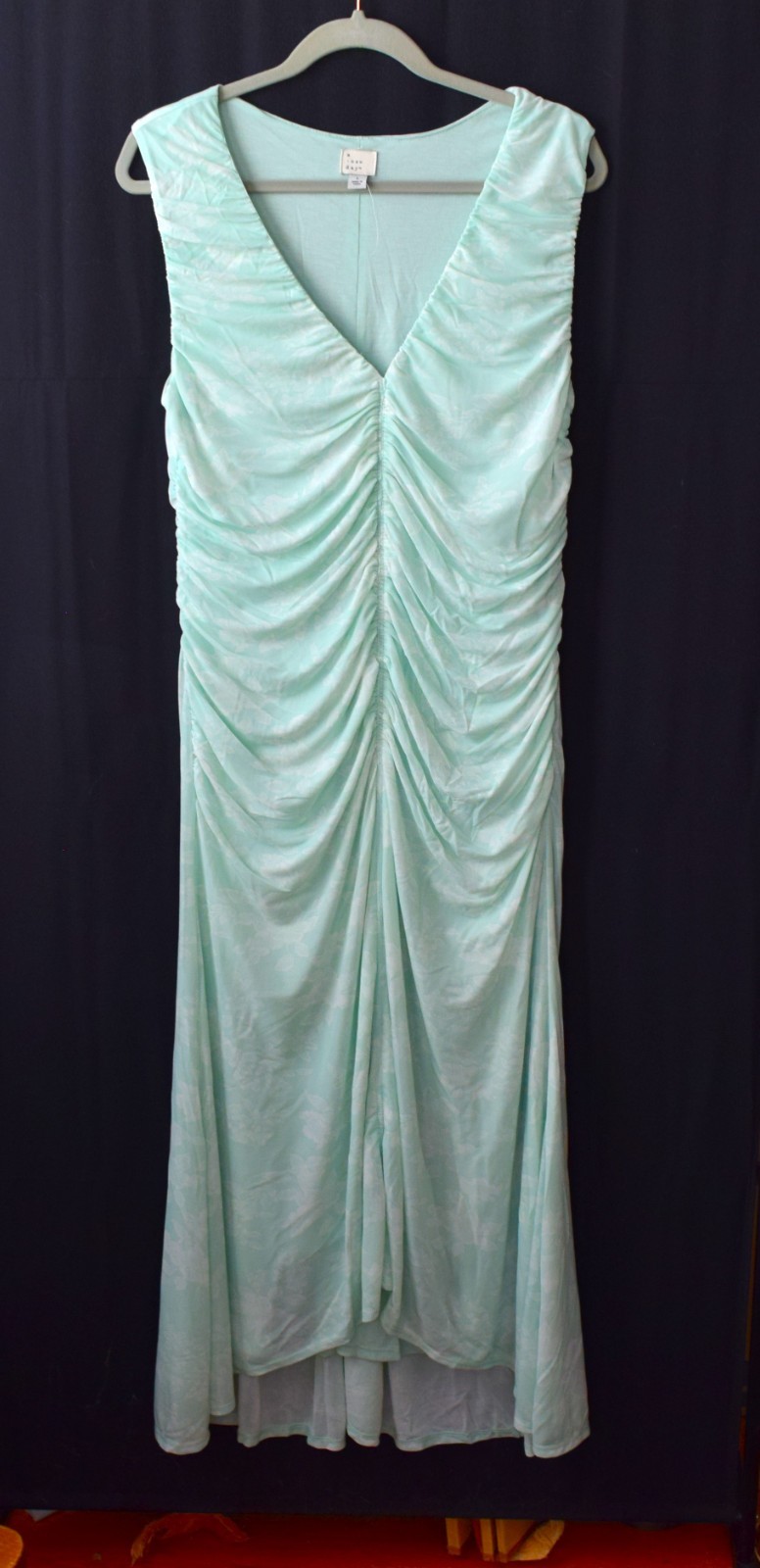 Long mint-colored floral-print dress stretchy semi-sheer fabric with lining L