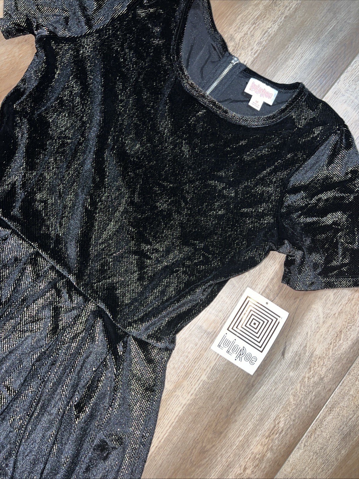 LuLaRoe ELEGANT Amelia Dress Pleated Black Gold Medium 10/12 8/10 Party New ❤️
