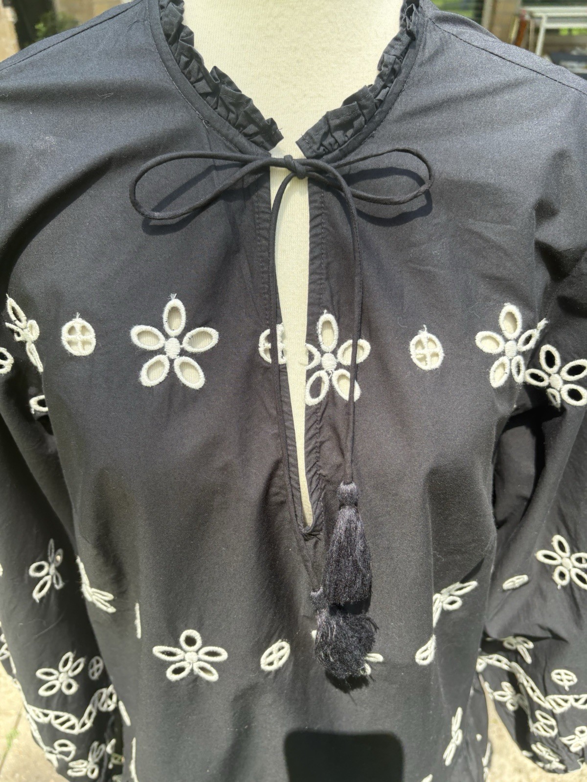 H&M Eyelet Embroidered Black Ruffle Mini Dress Size Medium