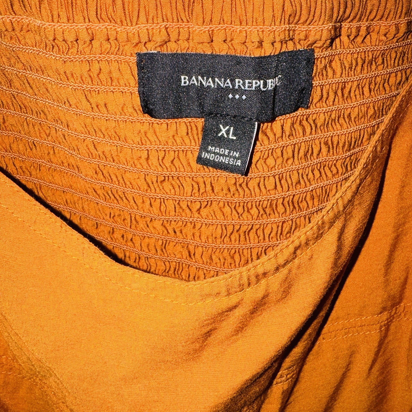 Banana Republic Burnt Orange Solid Square Neck Smocked Babydoll Mini Dress XL