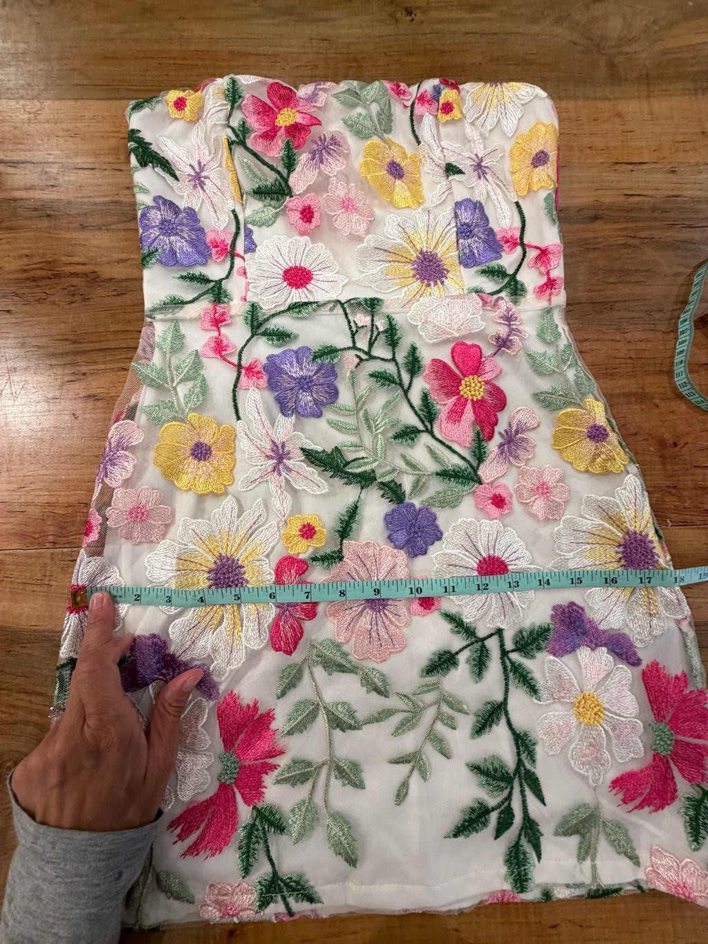 Floral Embroidered Lace Mini Dress Size S Strapless Colorful Mesh Overlay Weddin
